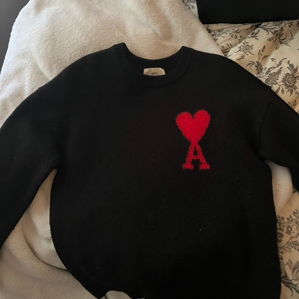Ami Black Knitwear with Red Heart Accent